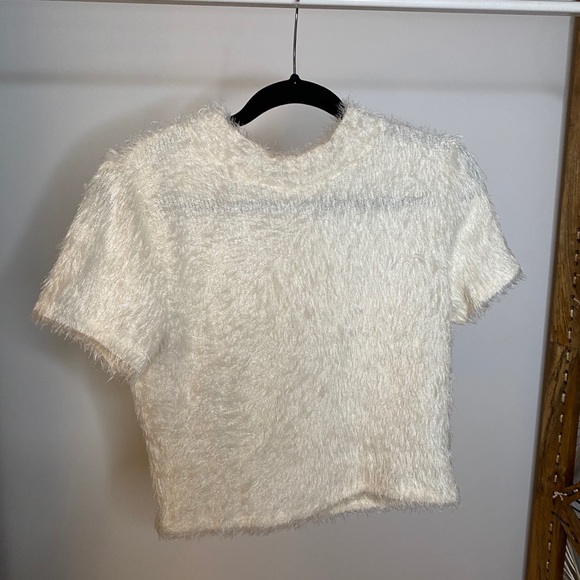 Fuzzy Cream Crop Tee - Picture 1 of 3